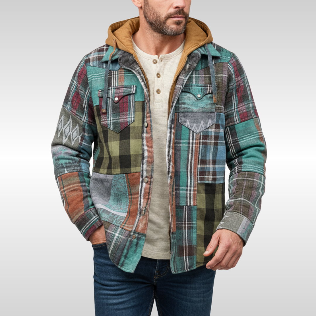 ROWAN PATCHWORK HOODED JACKET | WARMTH WITH PERSONALITY