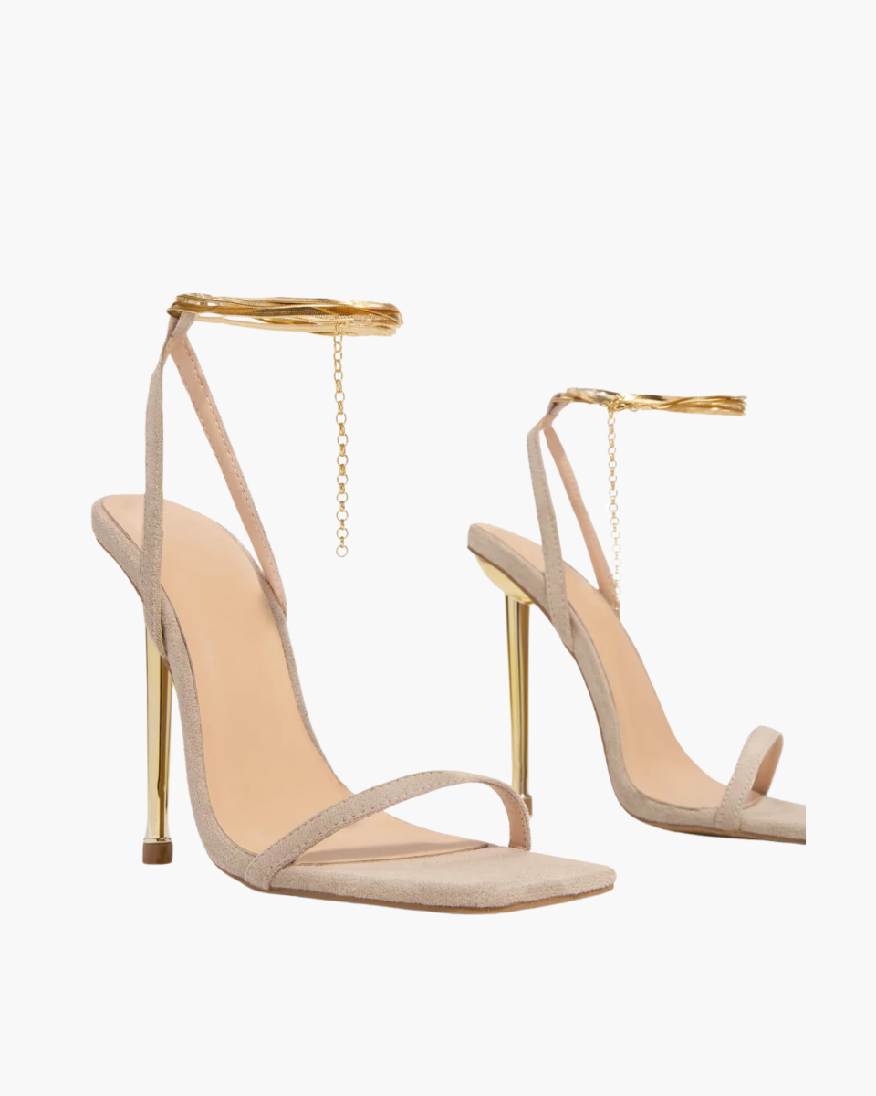 Adrienne – Gold-tone hardware – Ankle chain stiletto heels