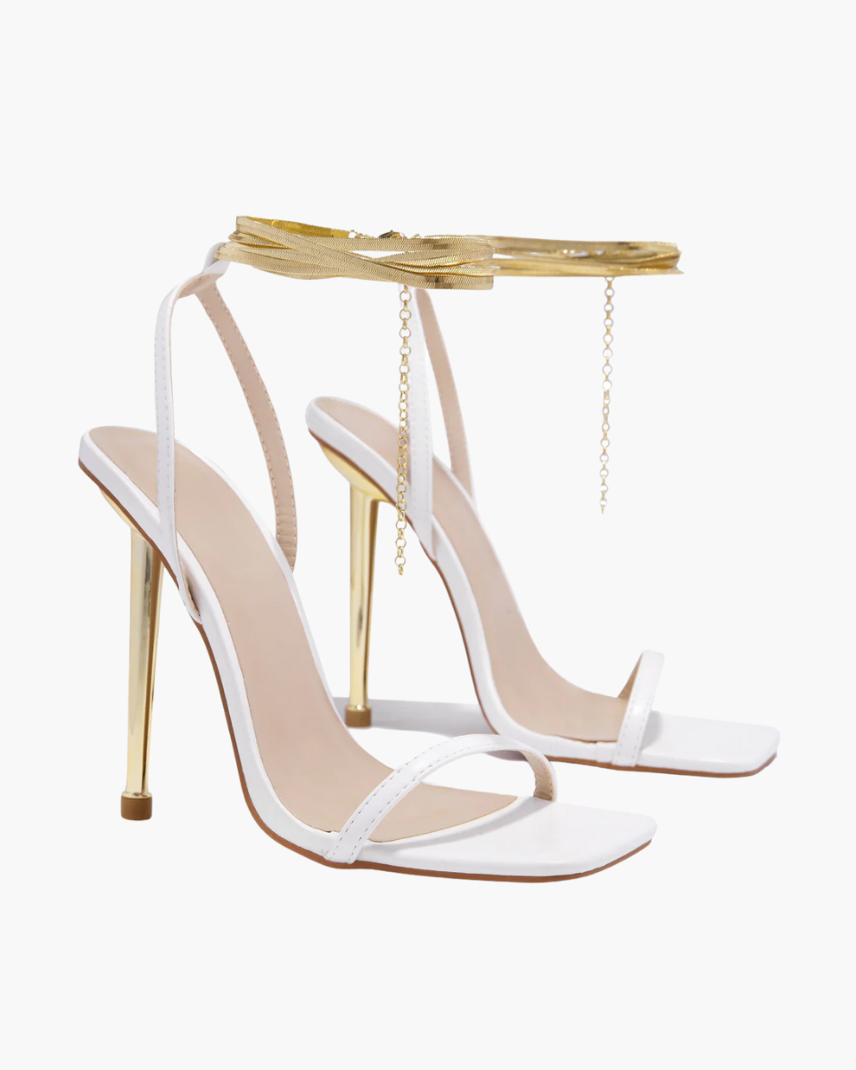 Adrienne – Gold-tone hardware – Ankle chain stiletto heels
