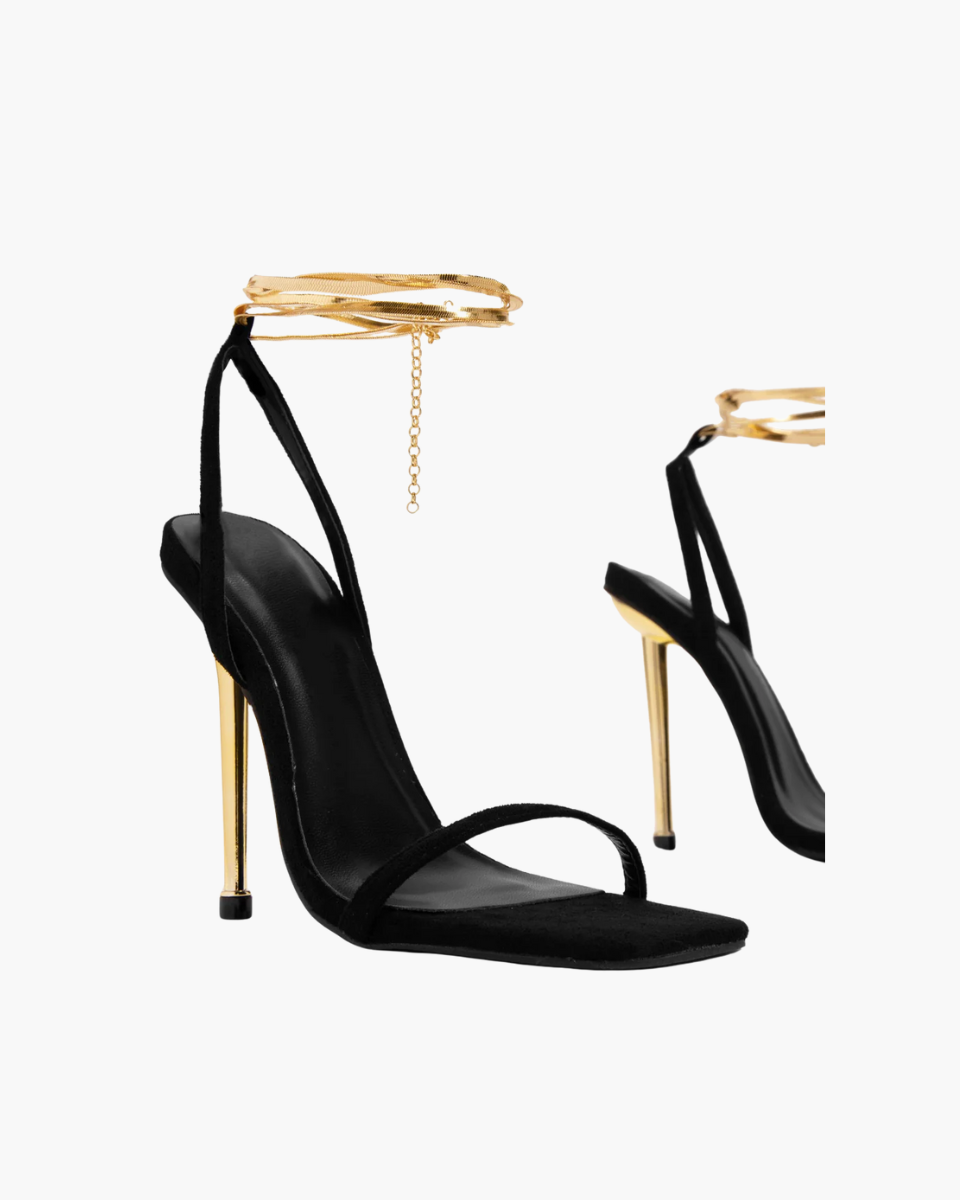 Adrienne – Gold-tone hardware – Ankle chain stiletto heels