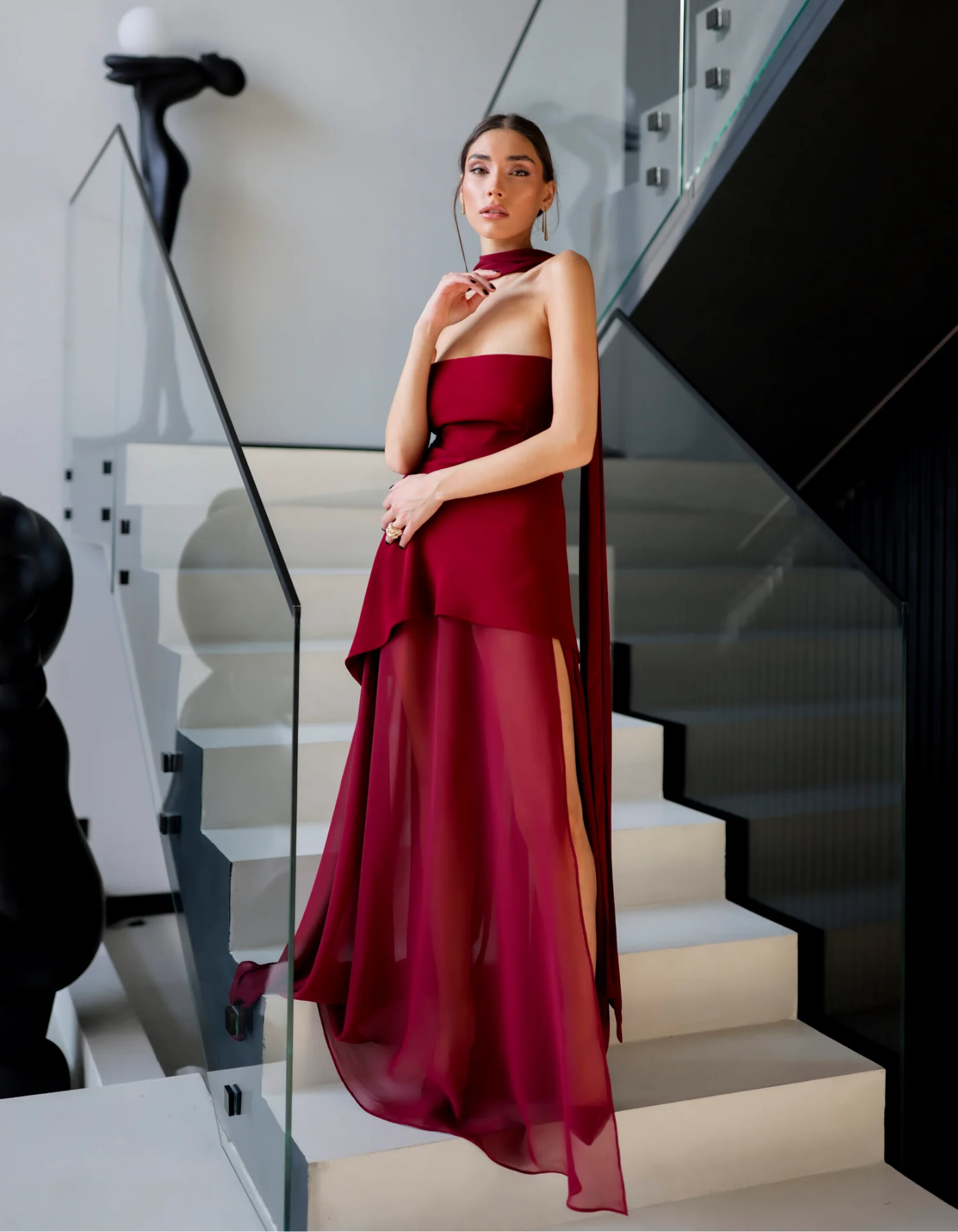 Albarine – Asymmetric overlay – Chiffon maxi dress