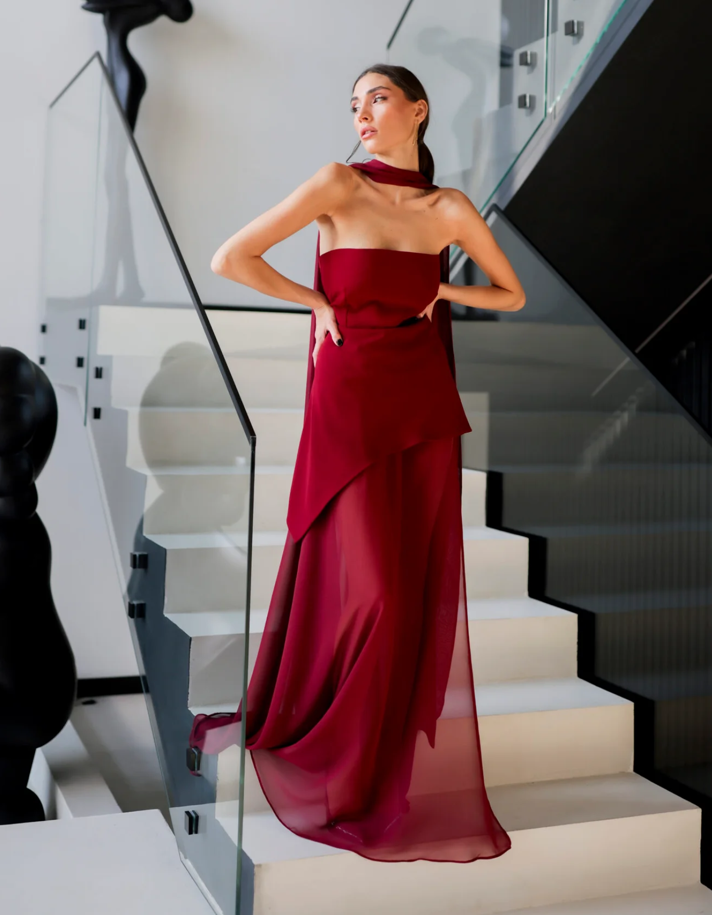 Albarine – Asymmetric overlay – Chiffon maxi dress