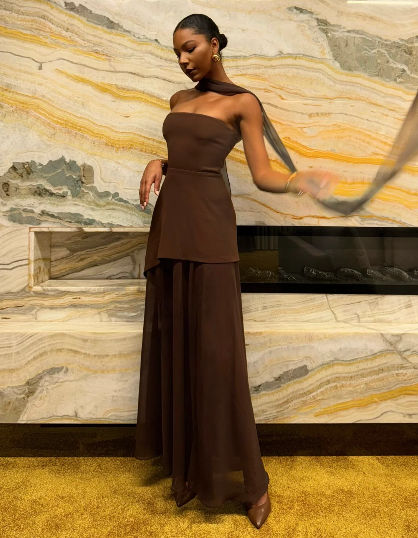 Albarine – Asymmetric overlay – Chiffon maxi dress