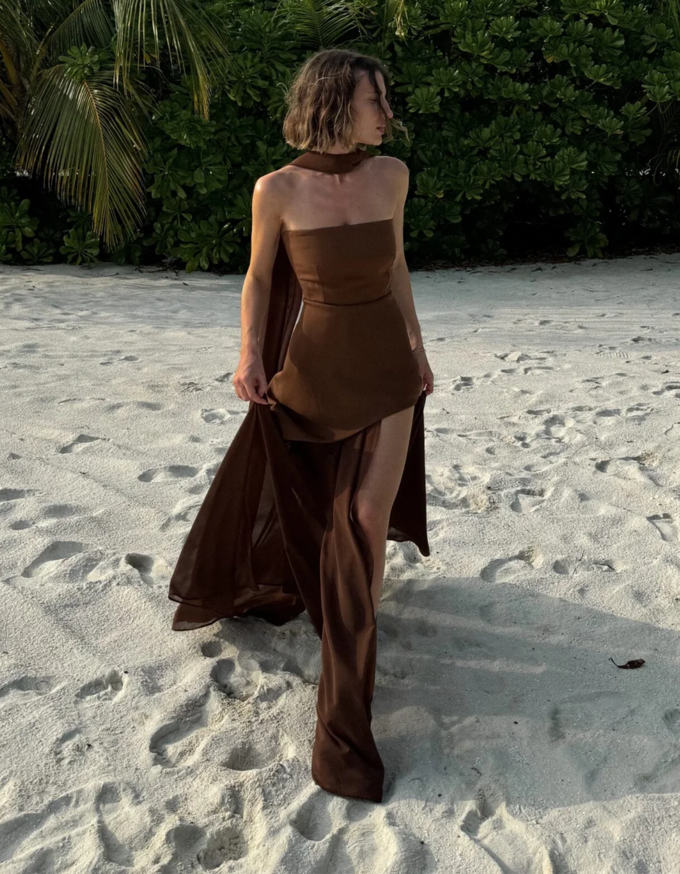 Albarine – Asymmetric overlay – Chiffon maxi dress