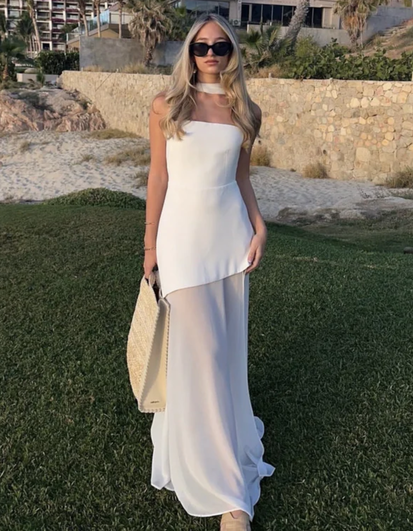 Albarine – Asymmetric overlay – Chiffon maxi dress