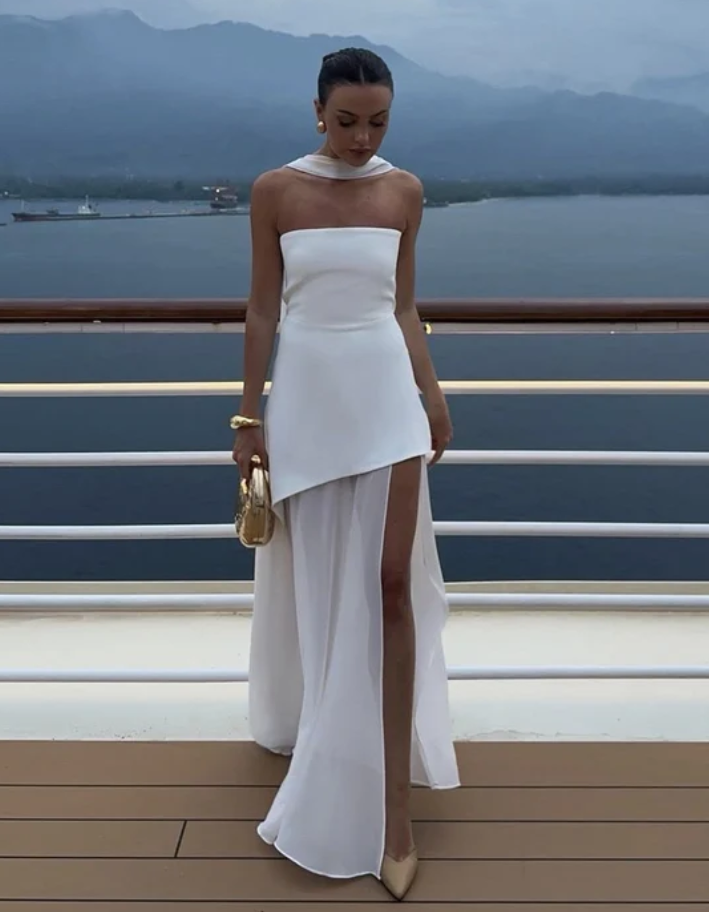 Albarine – Asymmetric overlay – Chiffon maxi dress