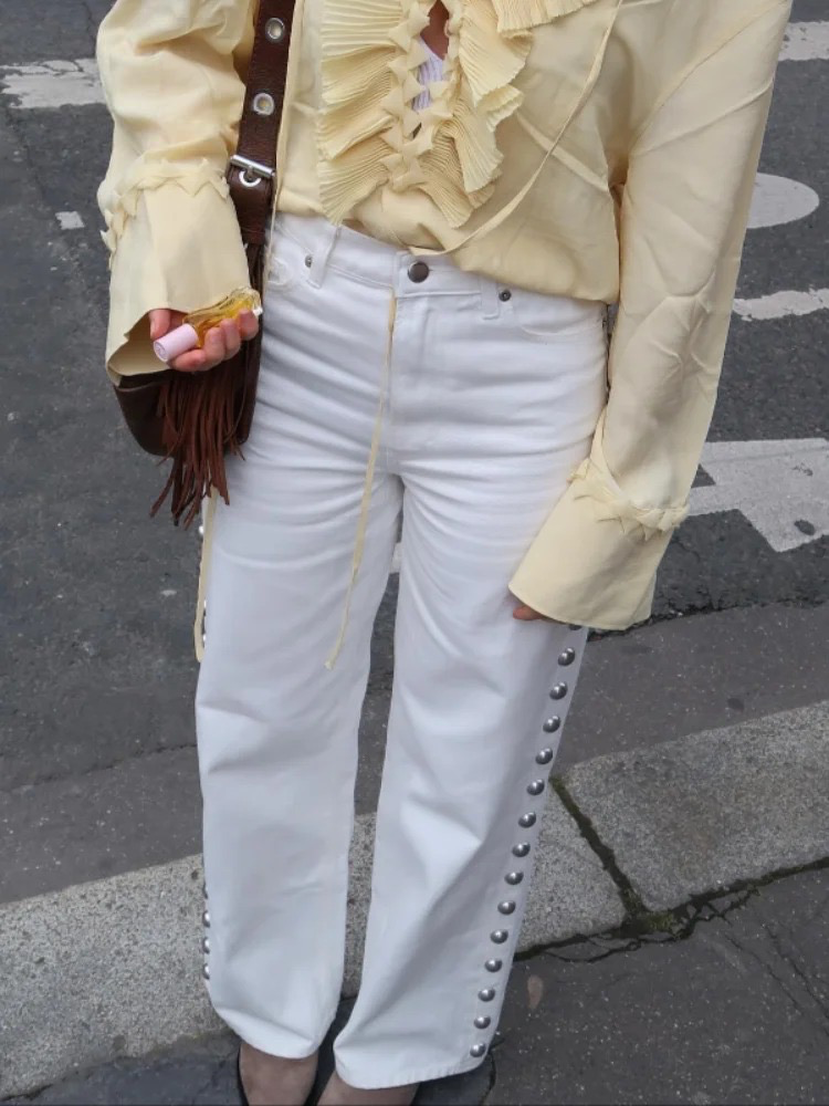 Beaudine – Pearl detail – Wide-leg jeans