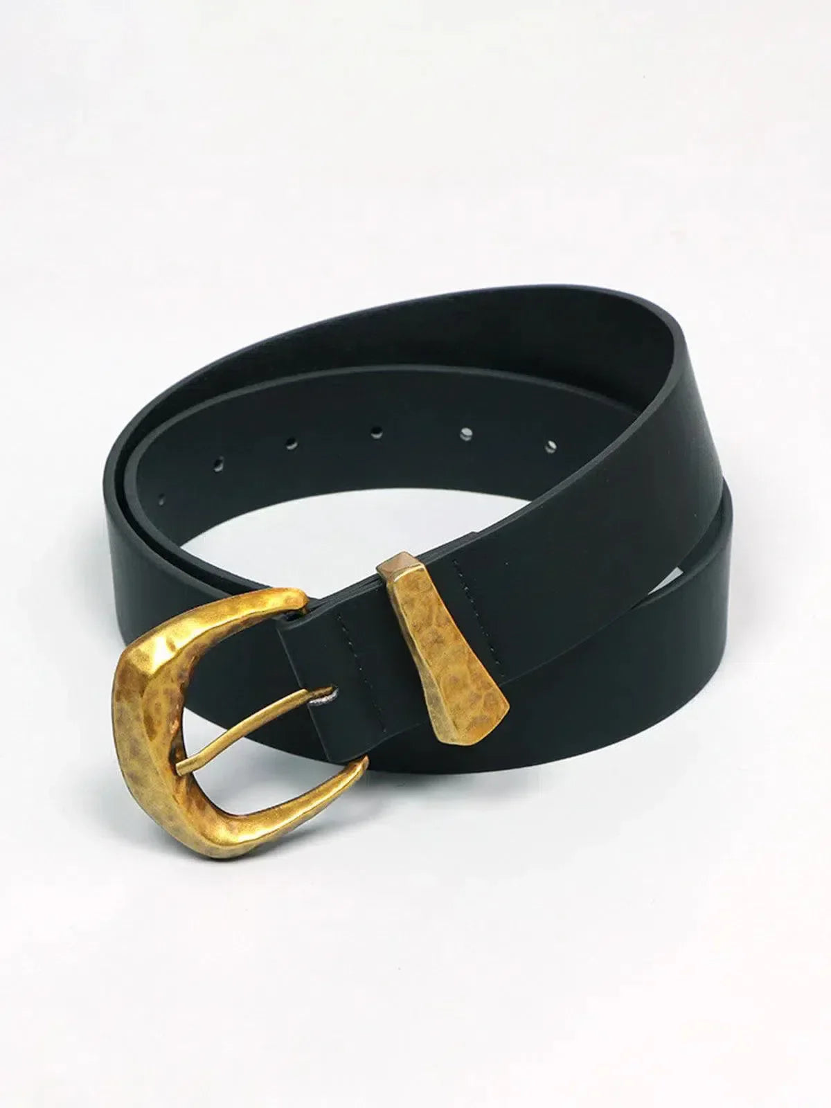 Calista – Sleek black finish – Faux leather belt