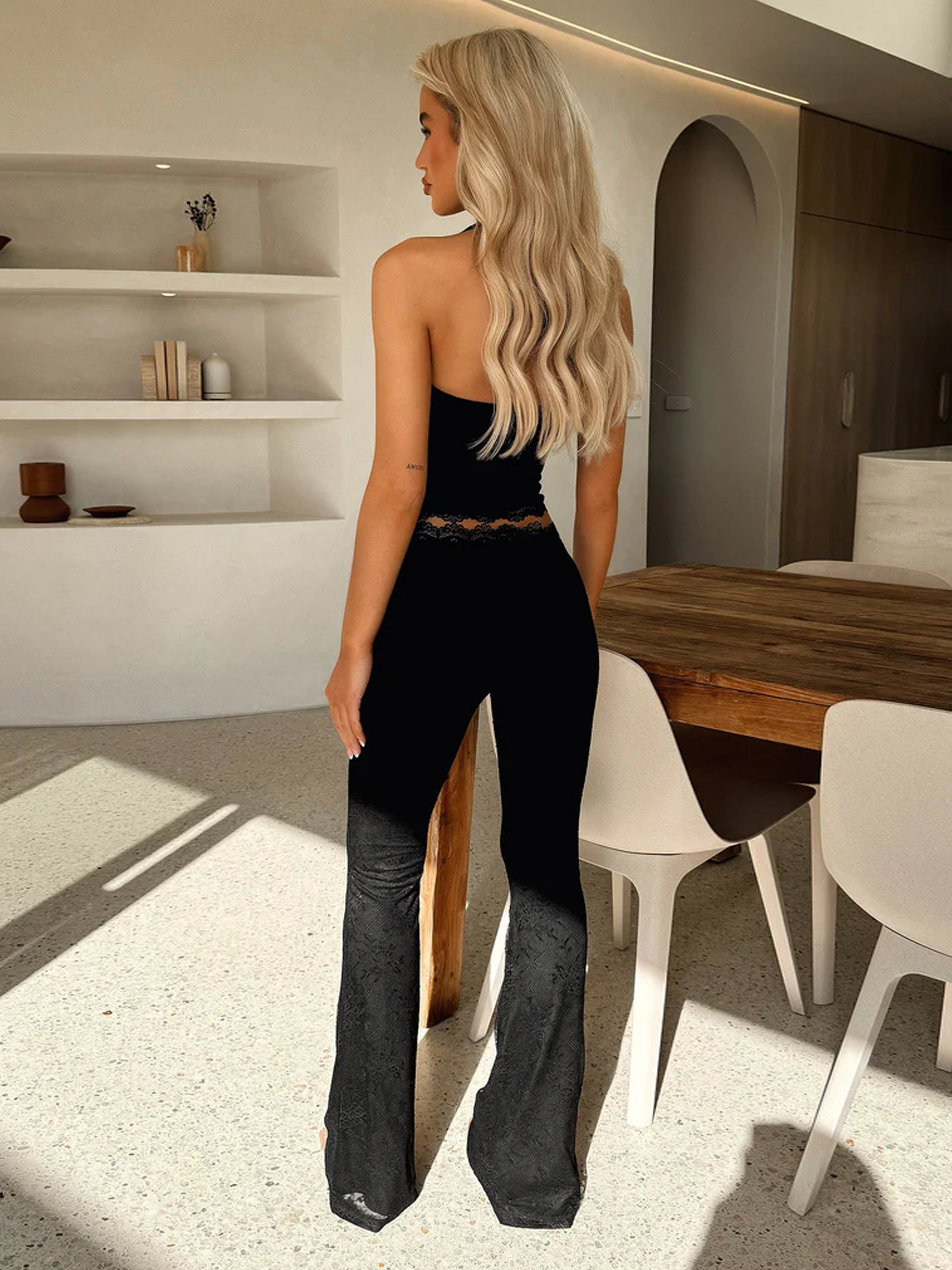 Celivette – Lace trim – Halter top & flared trousers set