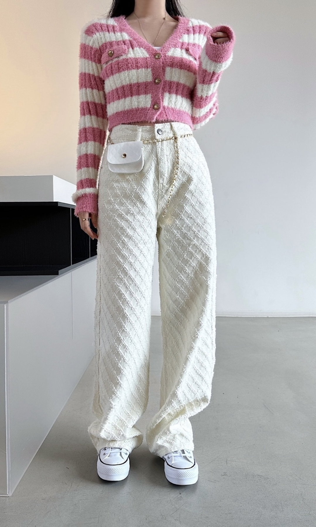 Cerelline – Textured lattice weave – Wide leg trousers