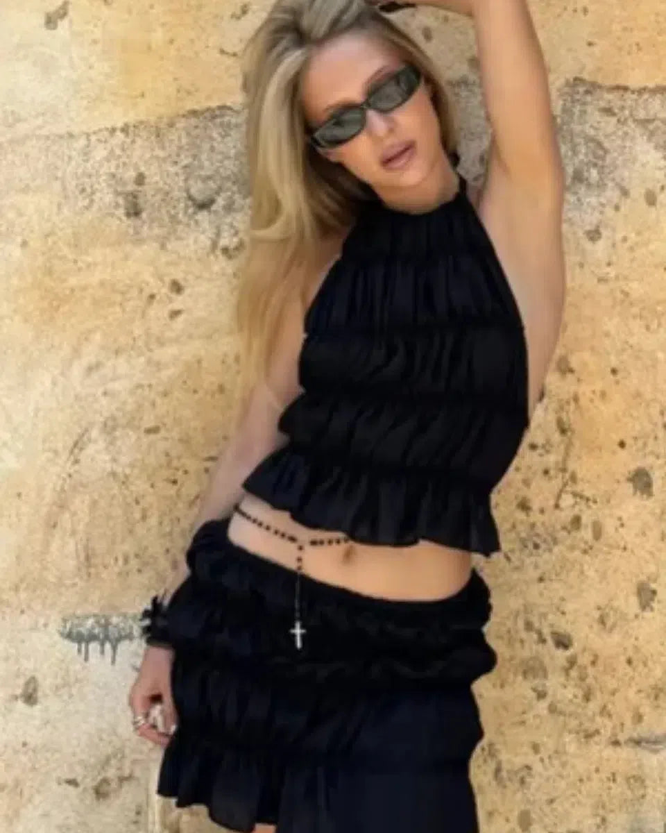 Coralie – Ruched halter top & skirt set – Breezy elegance