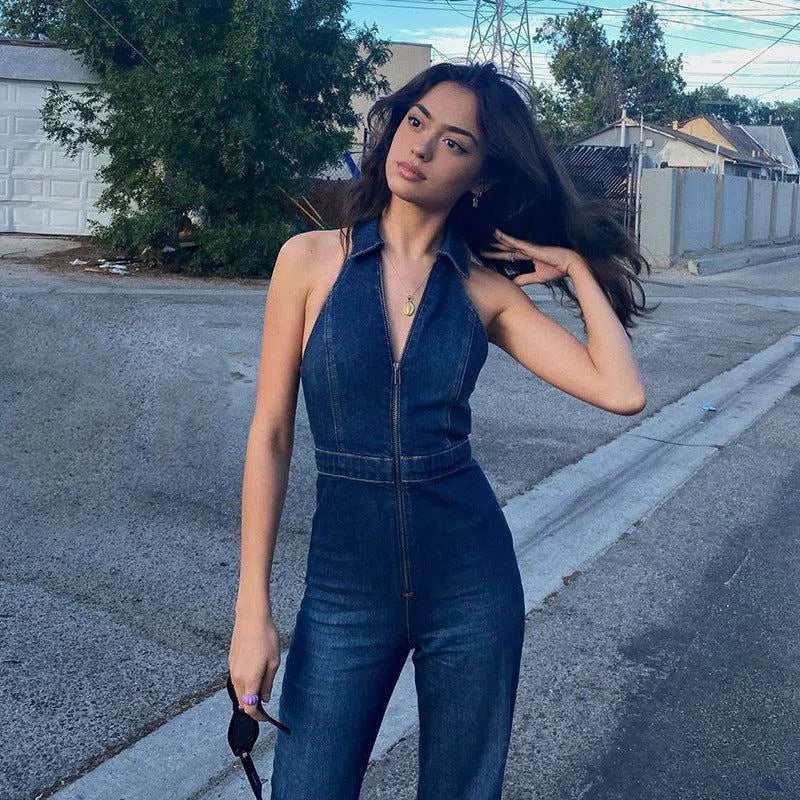 Gabrielle – V-neckline – Denim jumpsuit