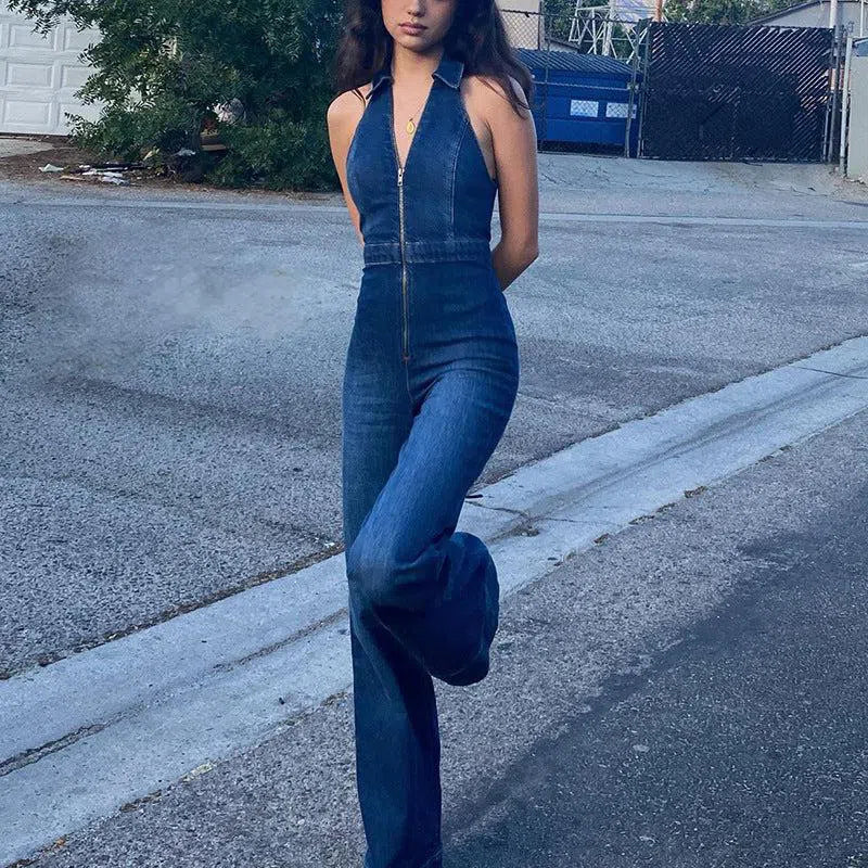 Gabrielle – V-neckline – Denim jumpsuit