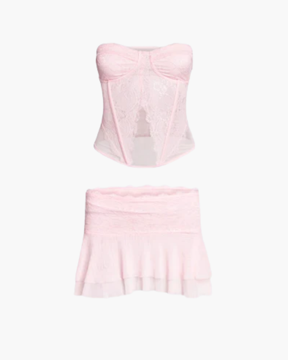 Lilouane – Lace and mesh pleats – Mini two-piece set