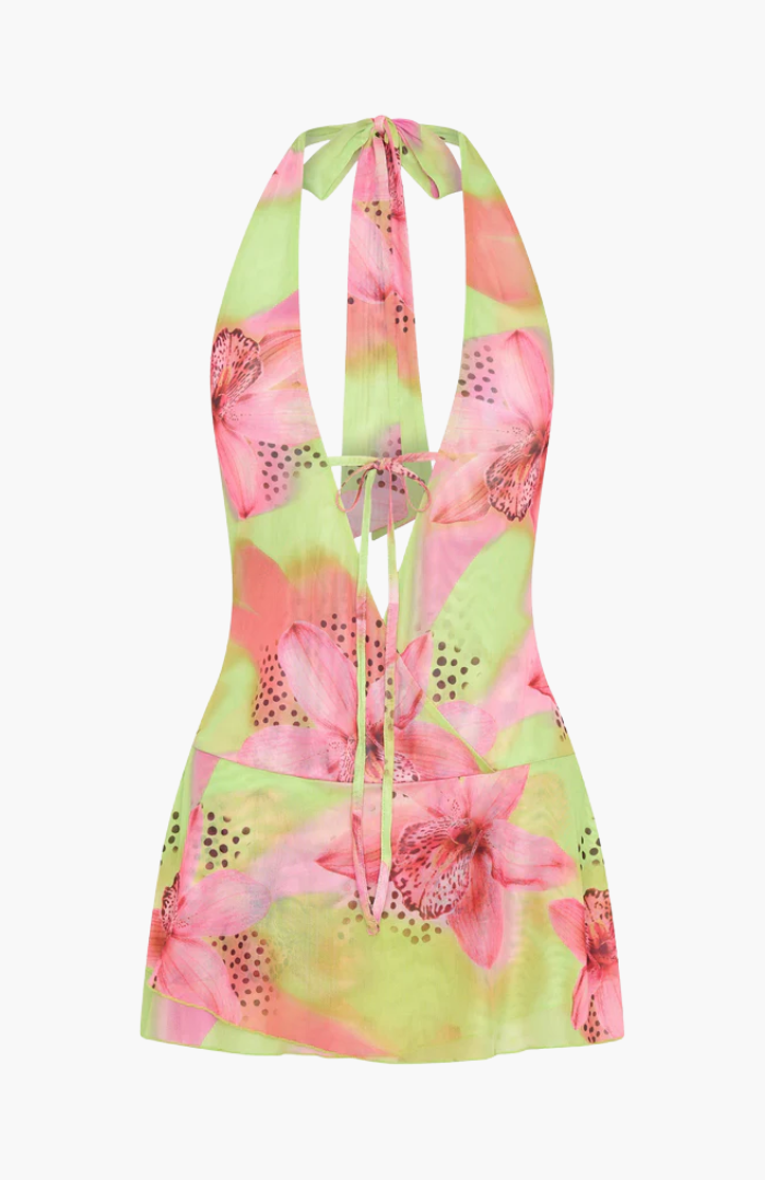 Lunavita – Tropical plunge tie – Beach mini dress