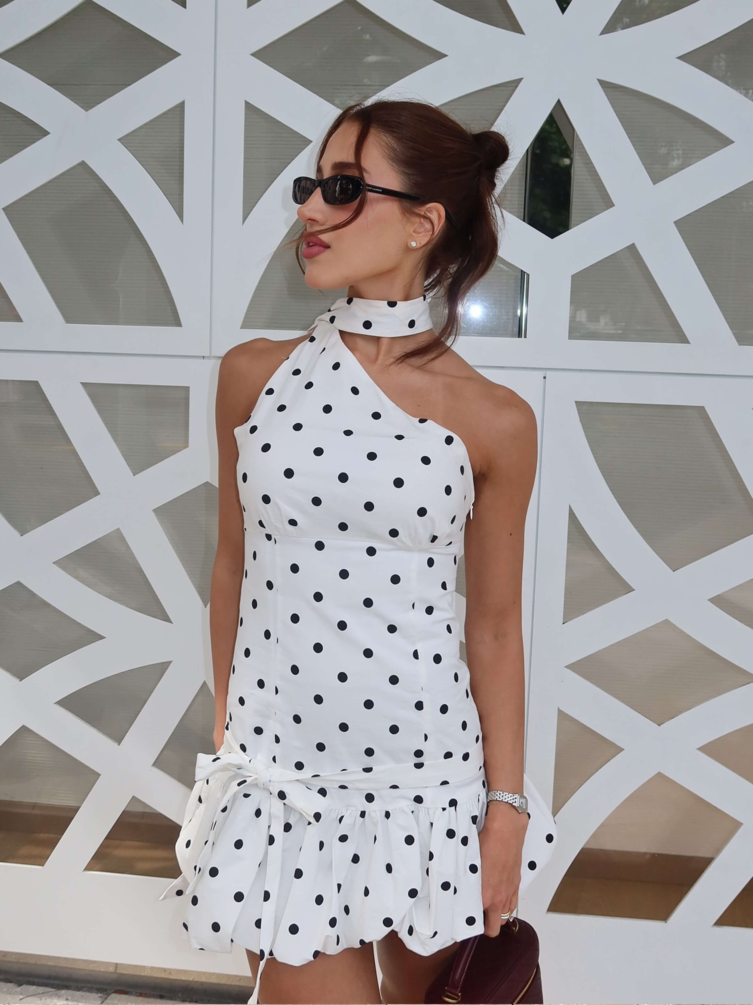 Lunetta – Asymmetric cut – Polka dot mini dress