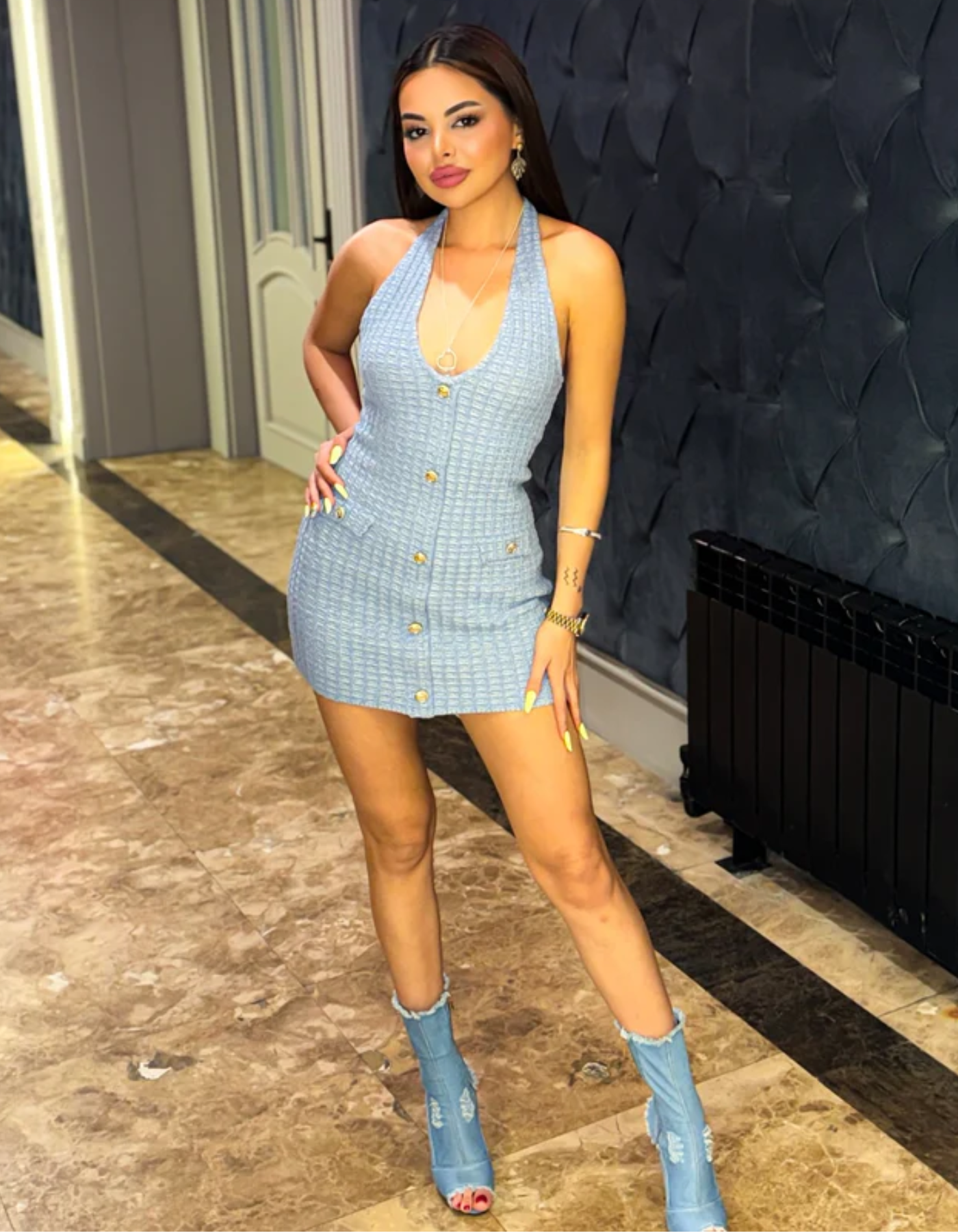 Marisse – Tweed texture – Halterneck mini dress