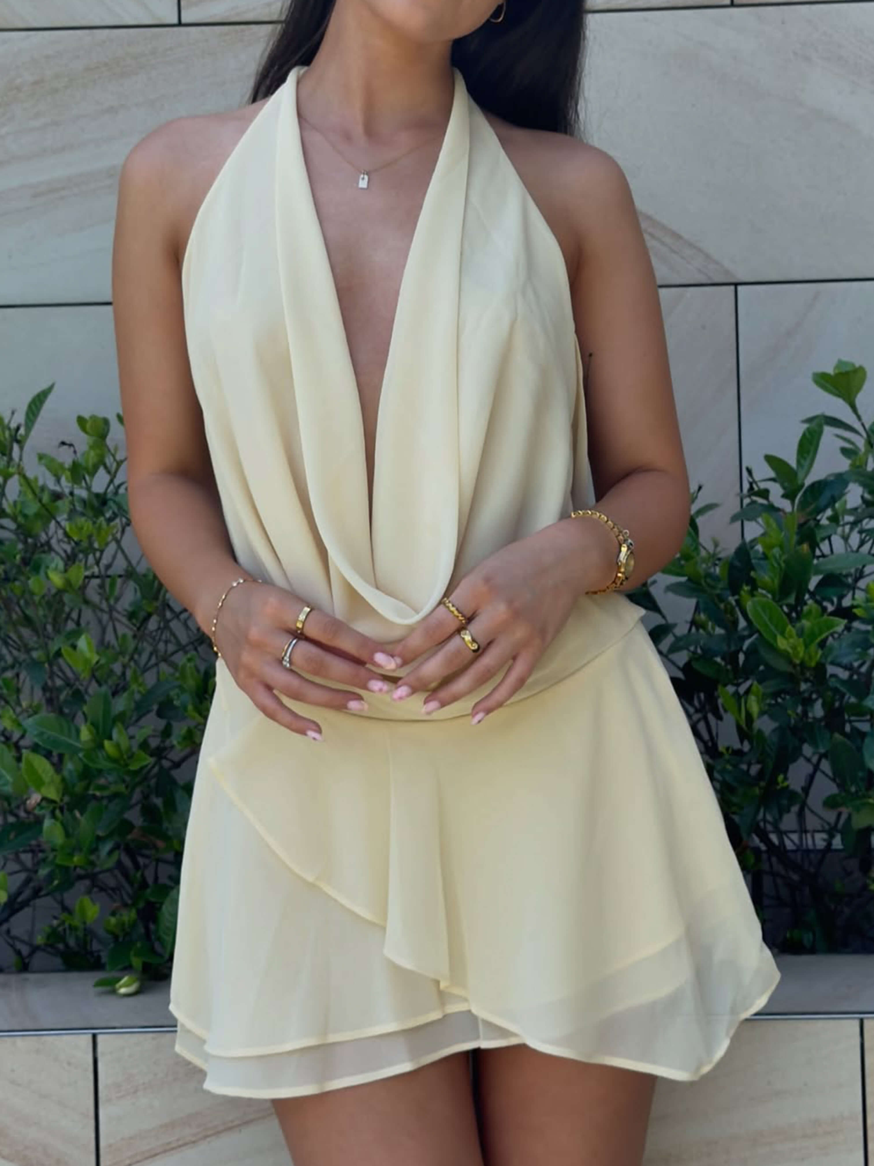 Melavie – Draped front detail – Halter mini dress