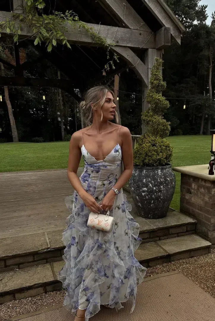 Sestina – Ethereal sheer design – Ruffled chiffon-blend maxi dress