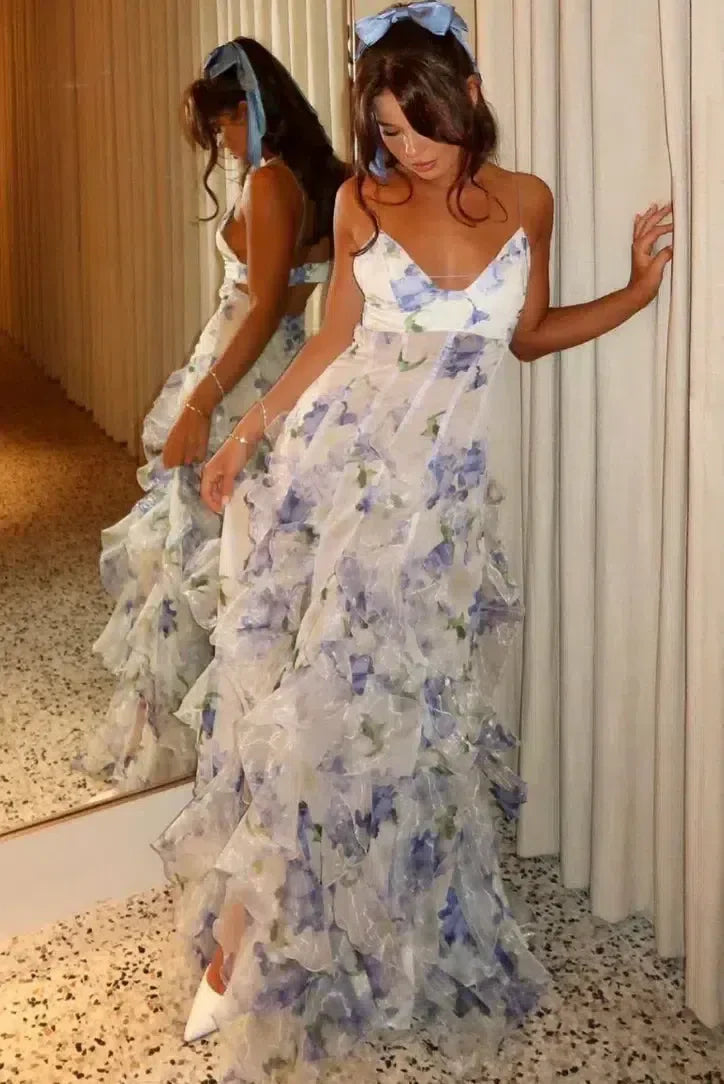 Sestina – Ethereal sheer design – Ruffled chiffon-blend maxi dress